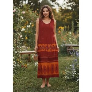 90s Womens Maxi Dress Flowy Shift Cottage Boho Grunge Tribal Festival Folk Sz 16
